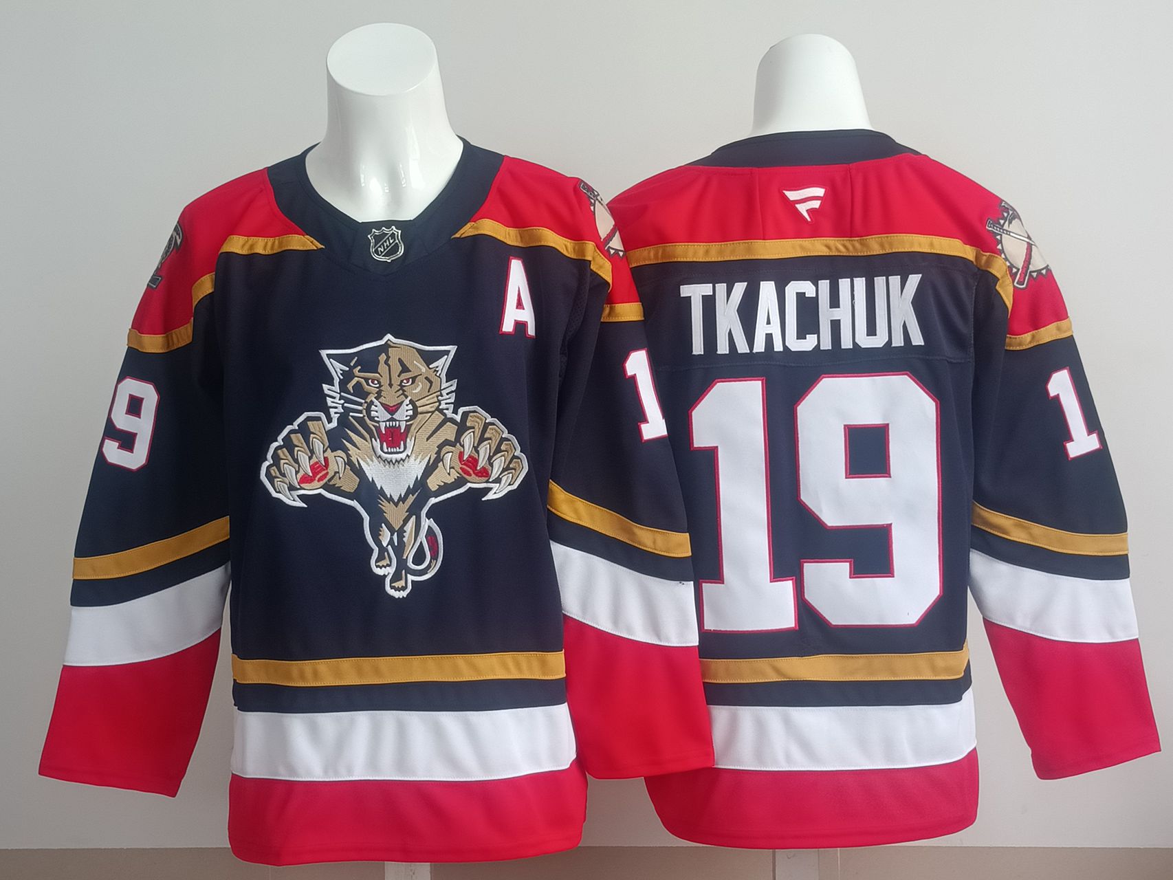 Men 2025 Florida Panthers 19 Tkachuk Blue Fanatics Home Premium NHL Jersey style 1